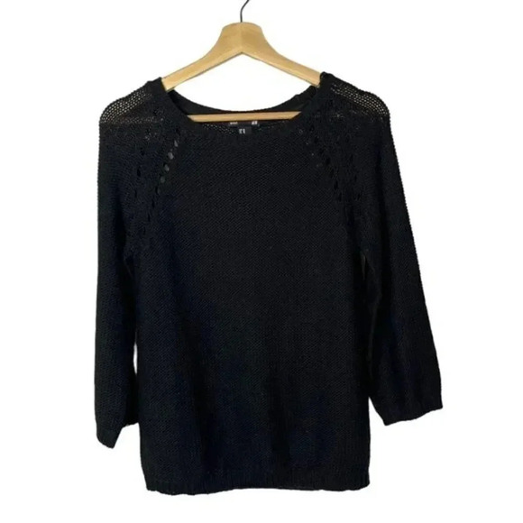 H&M Basic Black Open Knit Round Neck Sweater XS - Picture 1 of 4